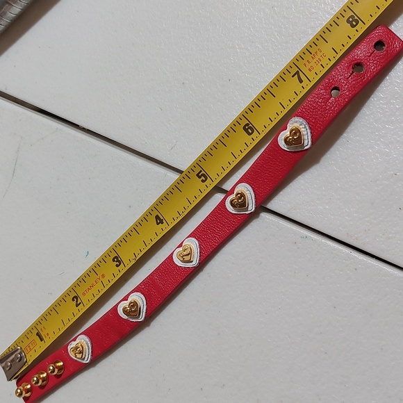 Rustic Cuff Red Genuine Leather Gold Tone White Heart Motif Accent Wrap Bracelet - Picture 5 of 5